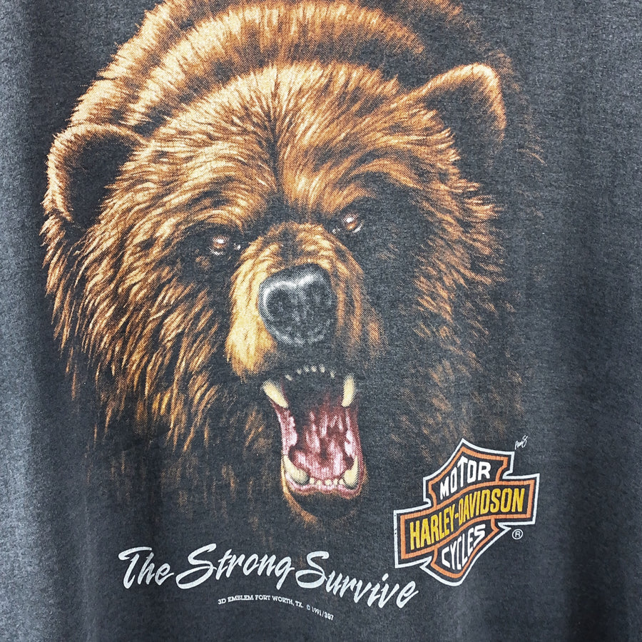1991 Harley 3D Emblem Only The Strong Survive Snarling Bear T-Shirt