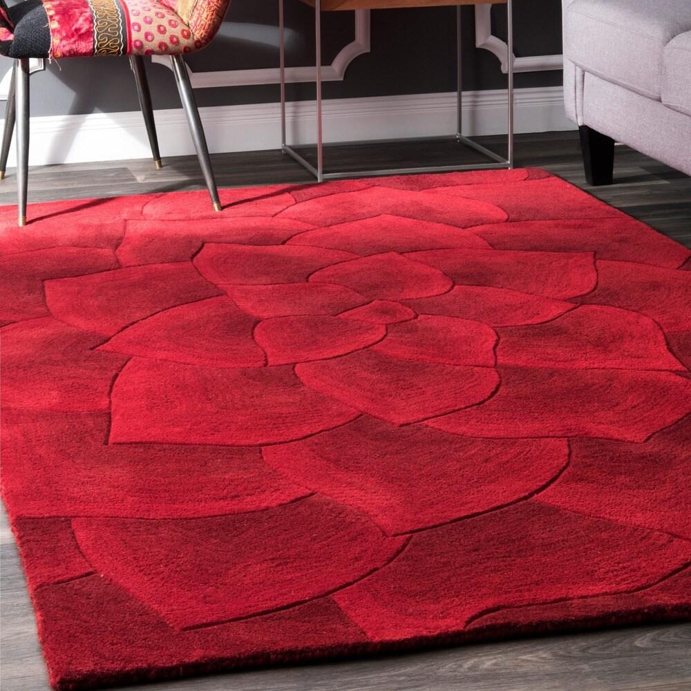 Premium Handmade Red Floral Wool Soft Area Rugs Ashley Area Rugs