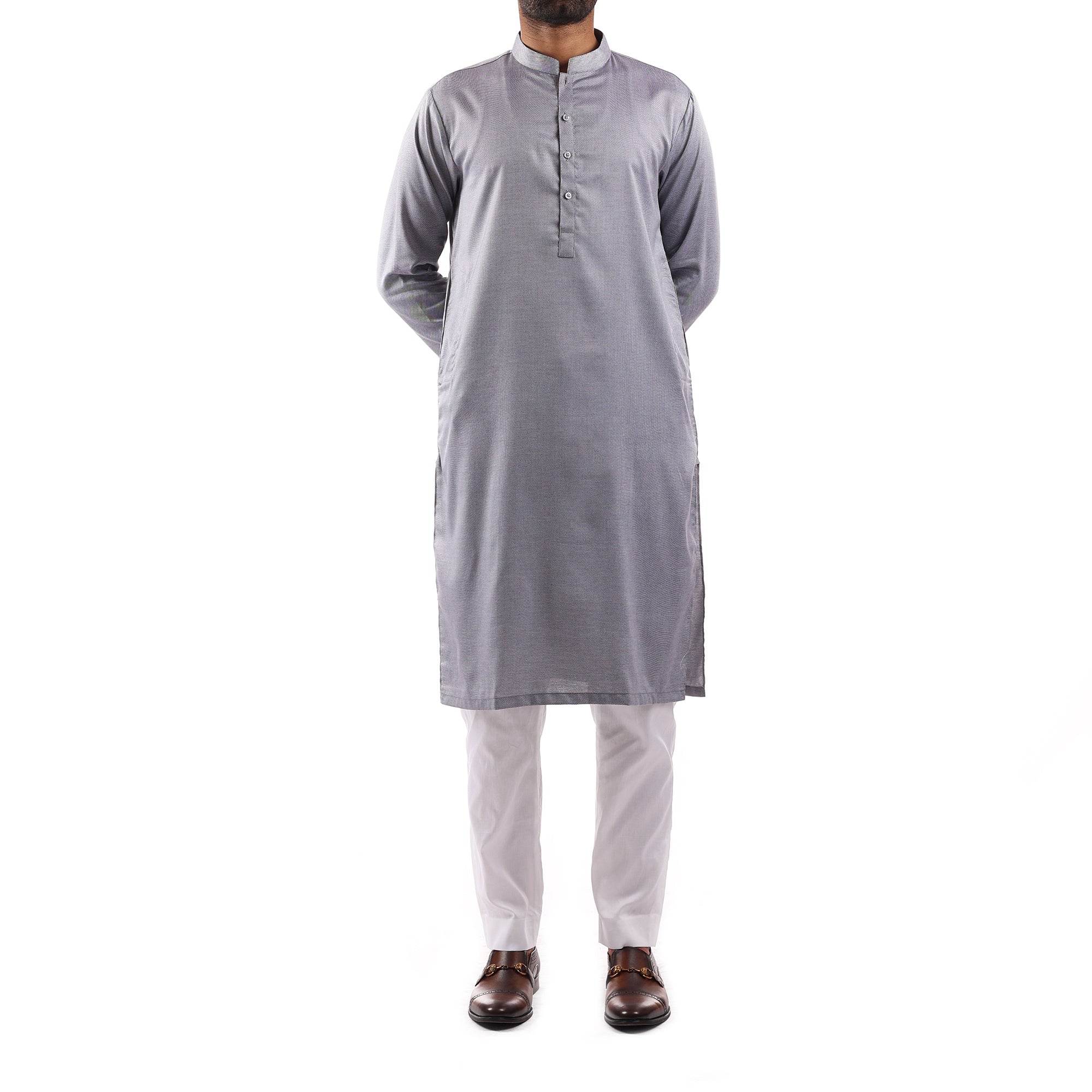 Grey Self Print Kurta