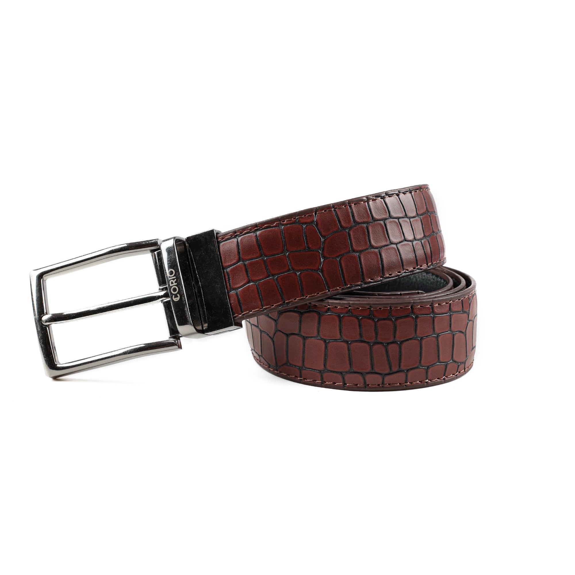 Men Leather Reversible Belt CB BELT CROC BR