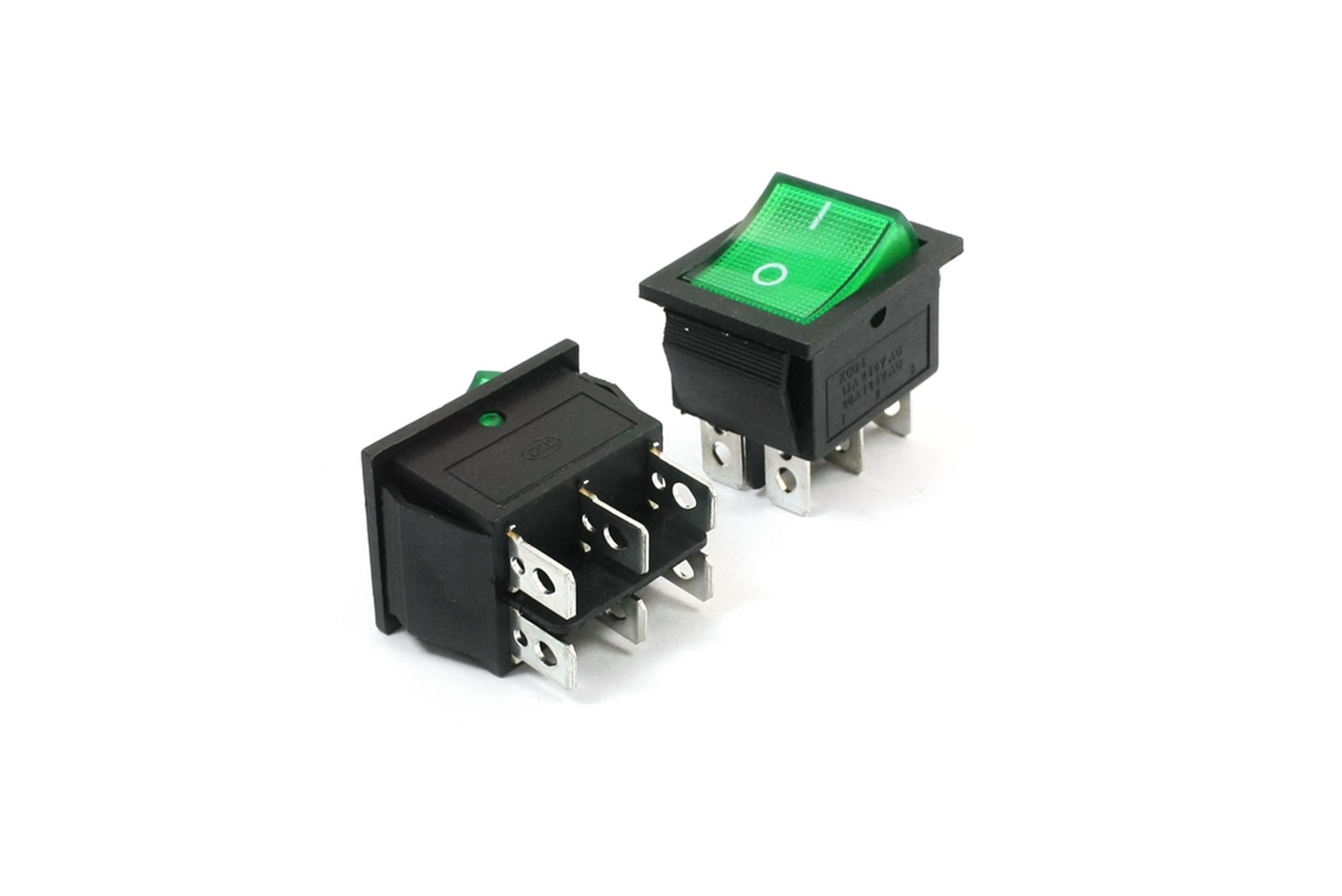 Rocker Switch On-Off 6Pin 16A 250VAC Green Color - Daier - Qahraba