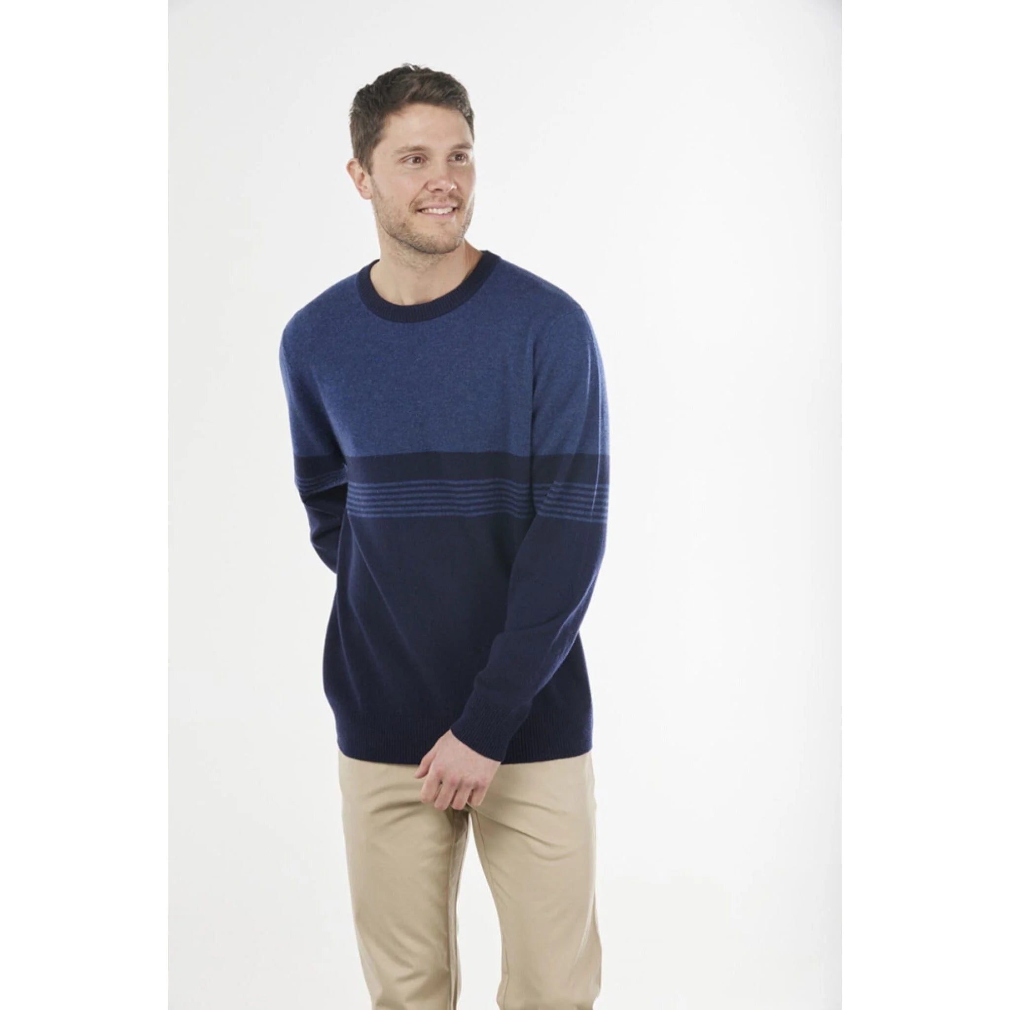 BRIDGE and LORD Stripe Crew Neck Denim Marle Knit