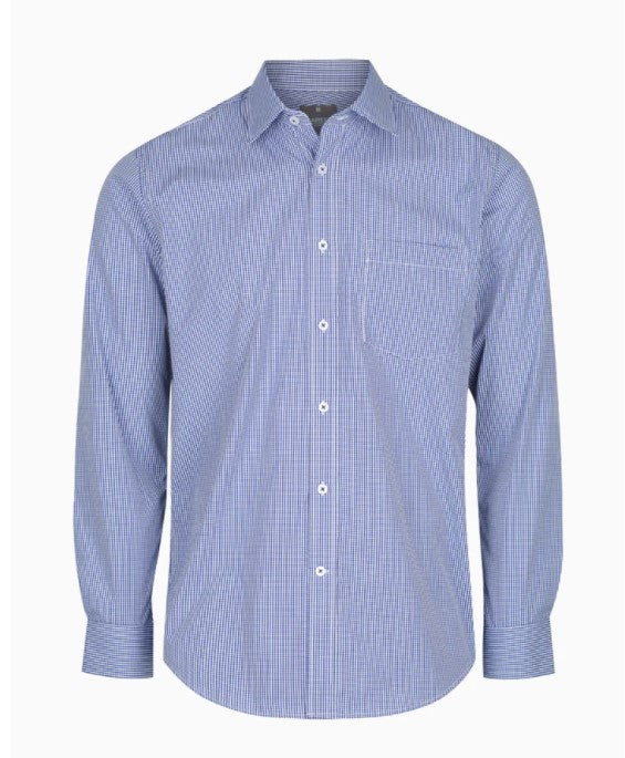 Big Mens Gingham Navy Long Sleeve Shirt 1637L