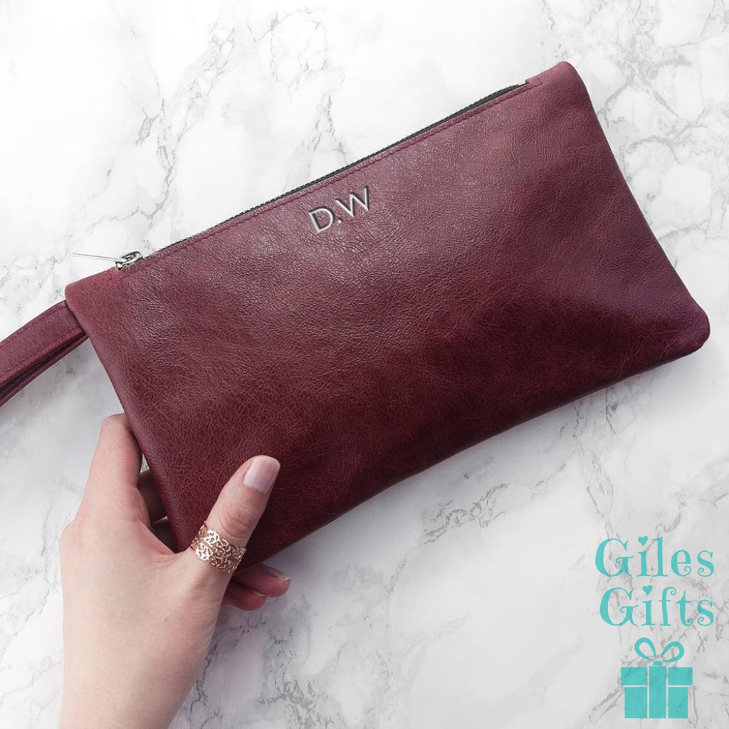 personalised leather clutch