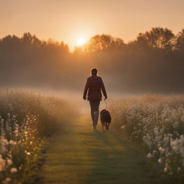 a dog being walked on a lead with his owner in the sunrise one misty morning on a field of flowers (4)_clipdrop-cleanup.jpeg__PID:35b6a863-d605-4425-b8c2-5d2f7aa126e6