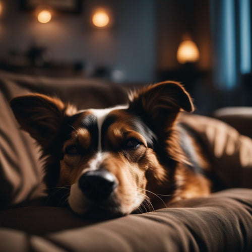 a dog sleeping eyes closed on the sofa in a Swedish livingroom with fading lights in the background.jpeg__PID:3c459e85-6a4e-4ad8-8ce9-529d454d25b7