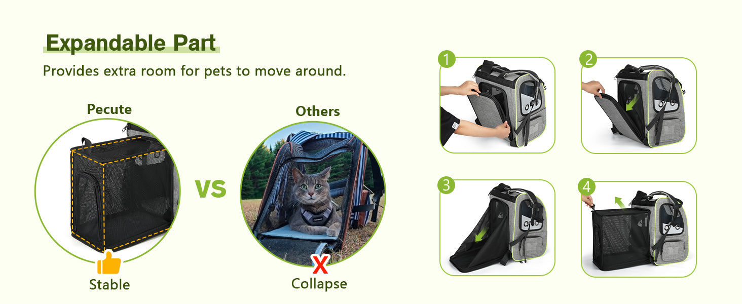 Pecute Larger Size Pet Carrier Backpack Expandable Cat Carrier Hold Up to 33 Lbs