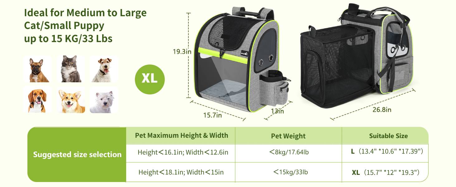 Pecute Larger Size Pet Carrier Backpack Expandable Cat Carrier Hold Up to 33 Lbs