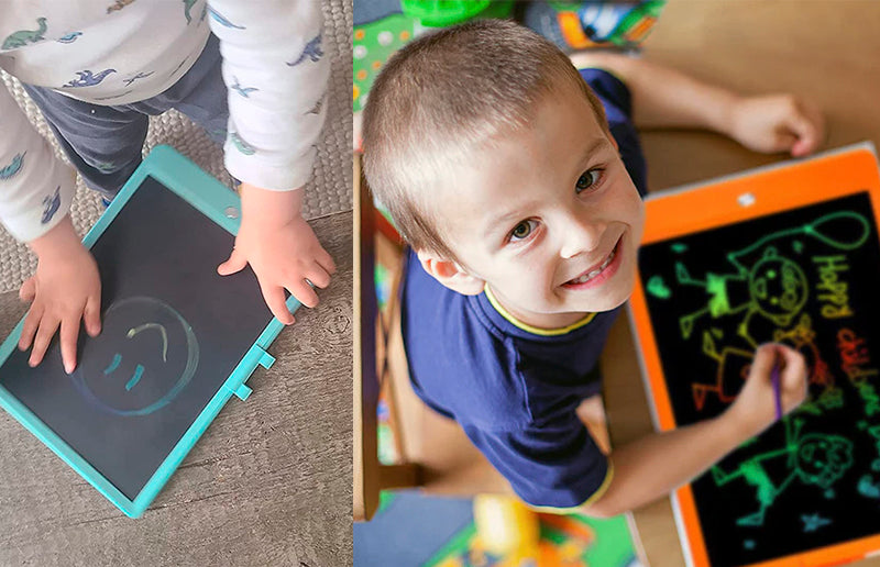 kids using their colorful lcd writing and drawing tablet