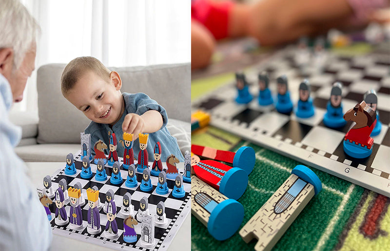 educational wooden cartoon chess set