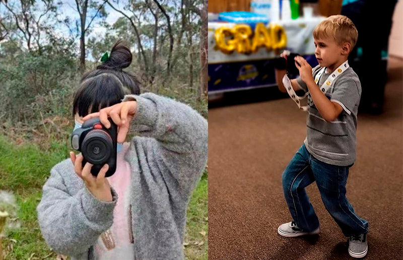 kids using the mini photographer digital camera