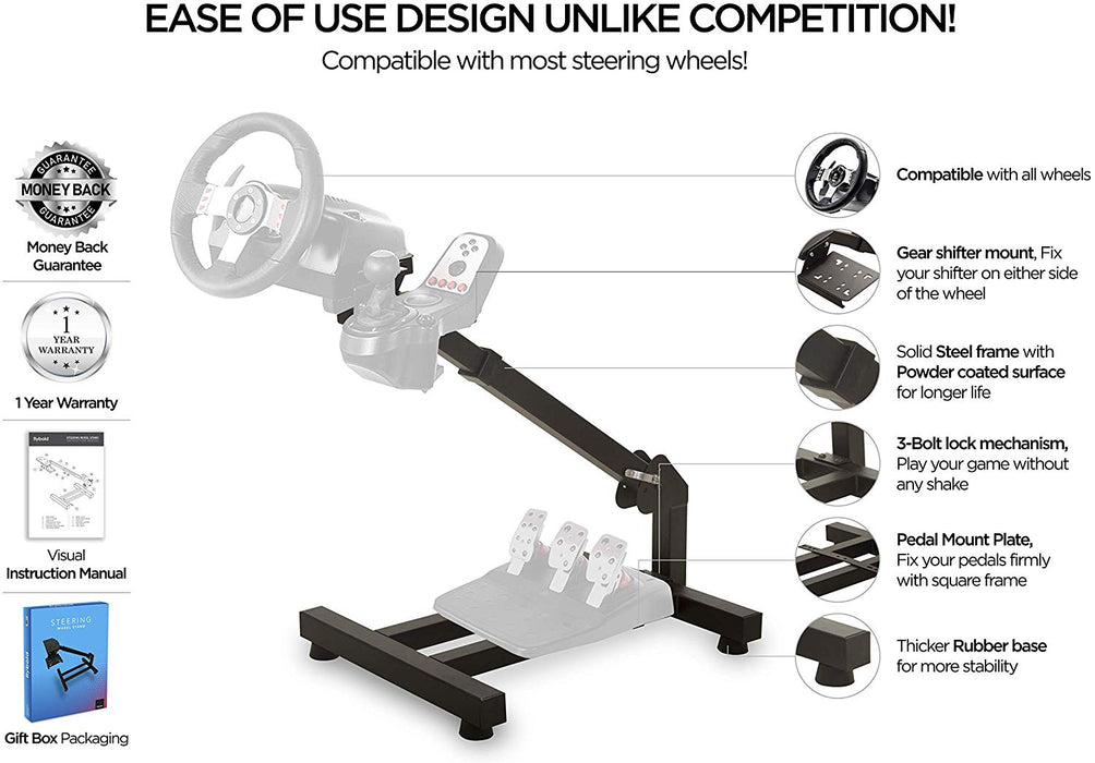 Racing Steering Wheel Stand Gaming Simulator Cockpit With Gear Shifter And Pedal Mount Compatible With Logitech Thrustmaster Fanatec Wheels Height