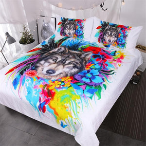 Floral Boho Wolf Bedding Set New Wolves