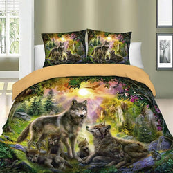 Floral Boho Wolf Bedding Set New Wolves