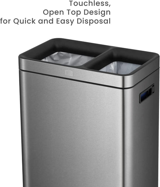 Home Zone Living 13 Gallon Kitchen Trash Can, Dual Removable Liners for  Recycling and Trash, Slim Stainless Steel Shape (8 + 5 for 13 Gallon Total)