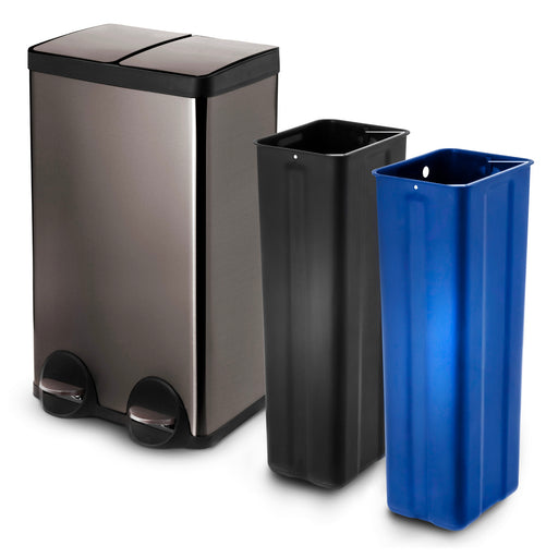 46 Gallon Double Trash and Recycle Bin (One 23G Gray and One 23G Blue)