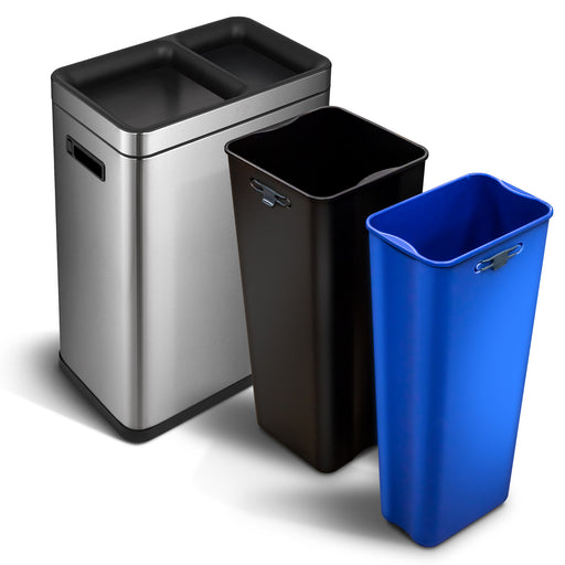 46 Gallon Double Trash and Recycle Bin (One 23G Gray and One 23G Blue)