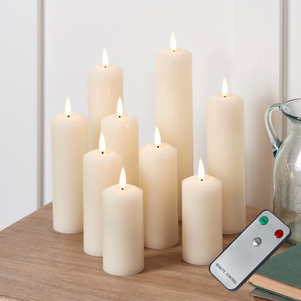9 TruGlow® Ivory LED Slim Pillar Candles With Remote Control ...