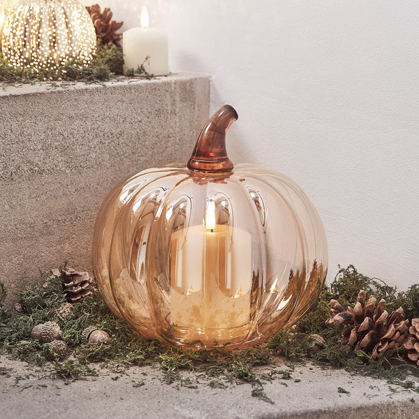 Amber Glass Pumpkin Decoration | Lights4fun.co.uk
