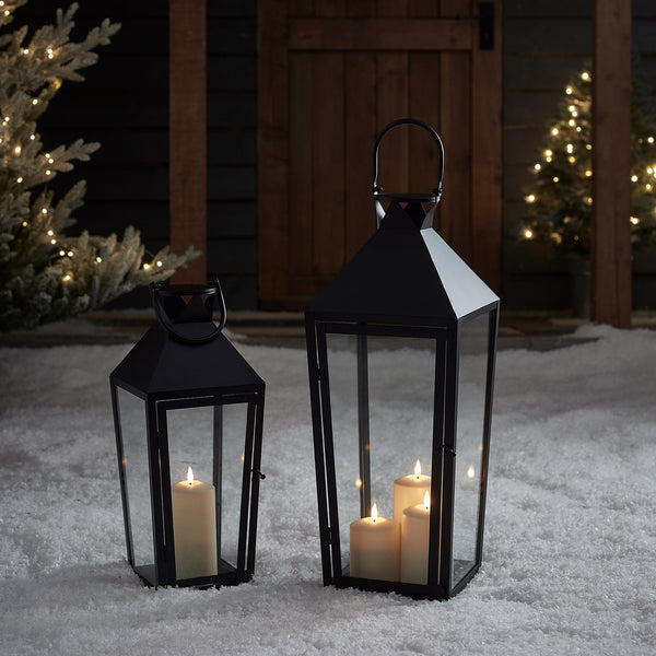 Cairns Large Black Garden Lantern With 3 Truglow® Candles Lights4fun