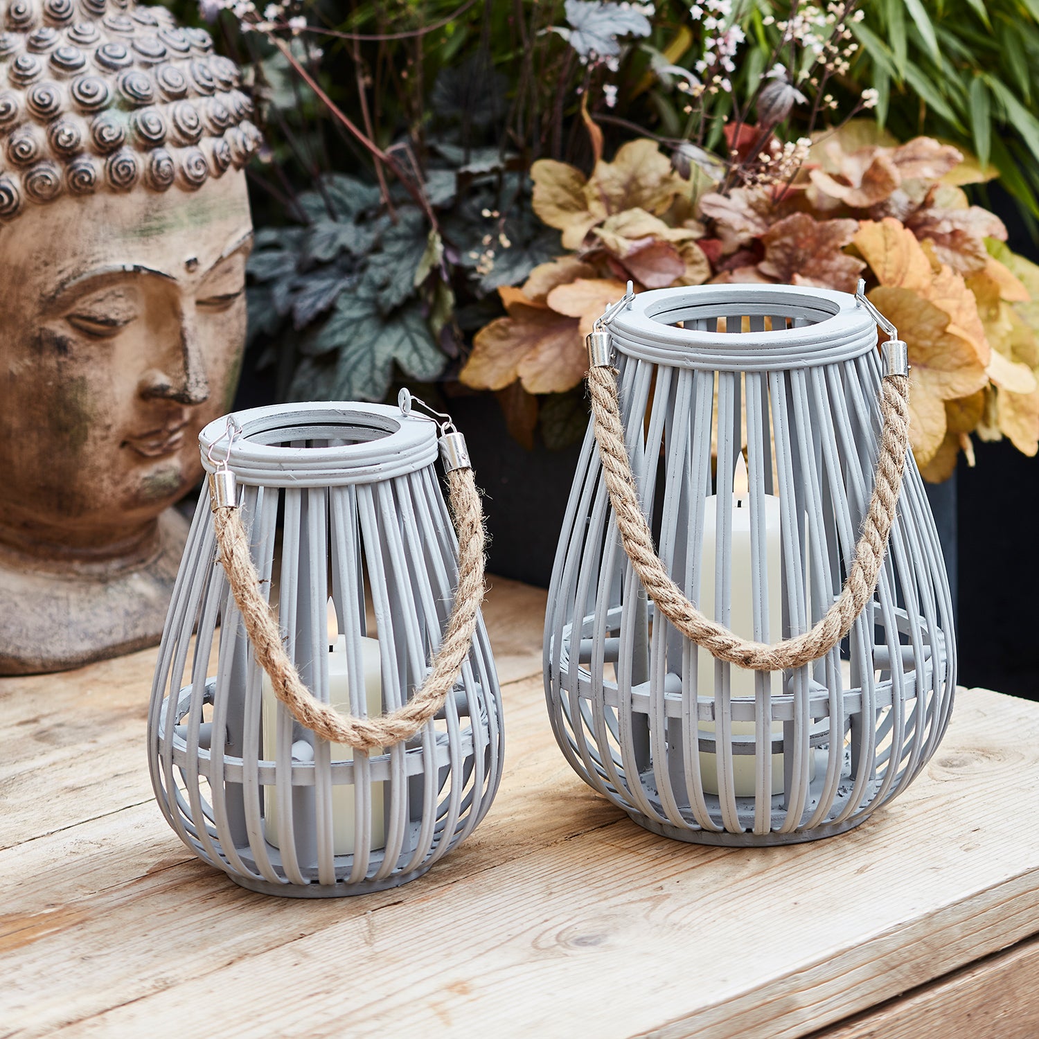 Fraser Grey Bamboo Lantern Duo with TruGlow® Candles