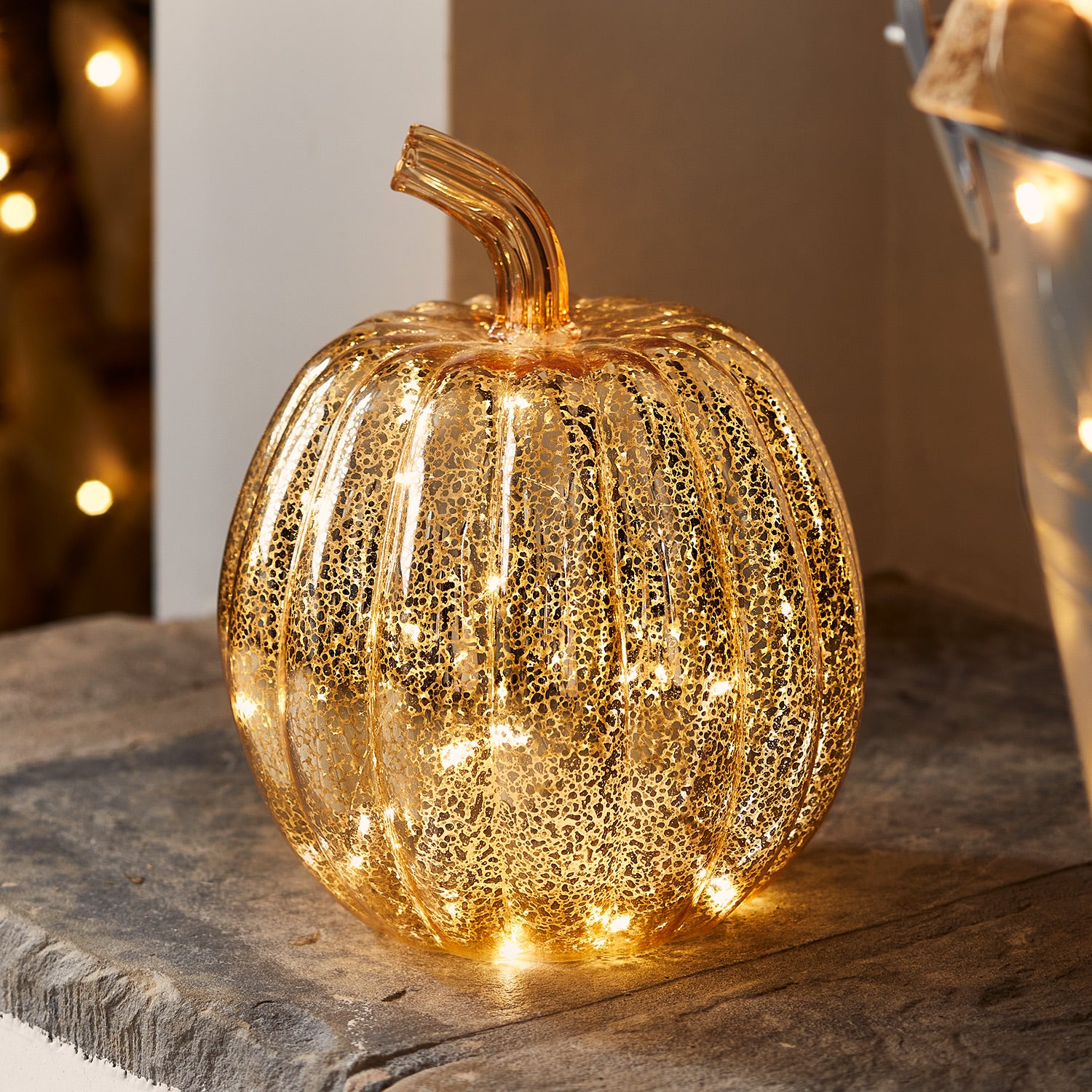 Photos - Fairy Lights Mercury Gold Light Up Pumpkin Decoration 