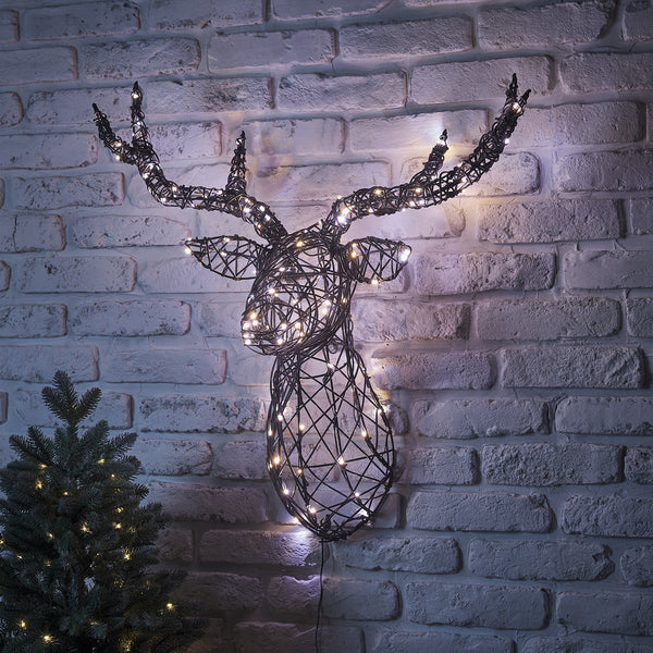 Harlow Rattan Stag Head Christmas Light 24v | Lights4fun.co.uk