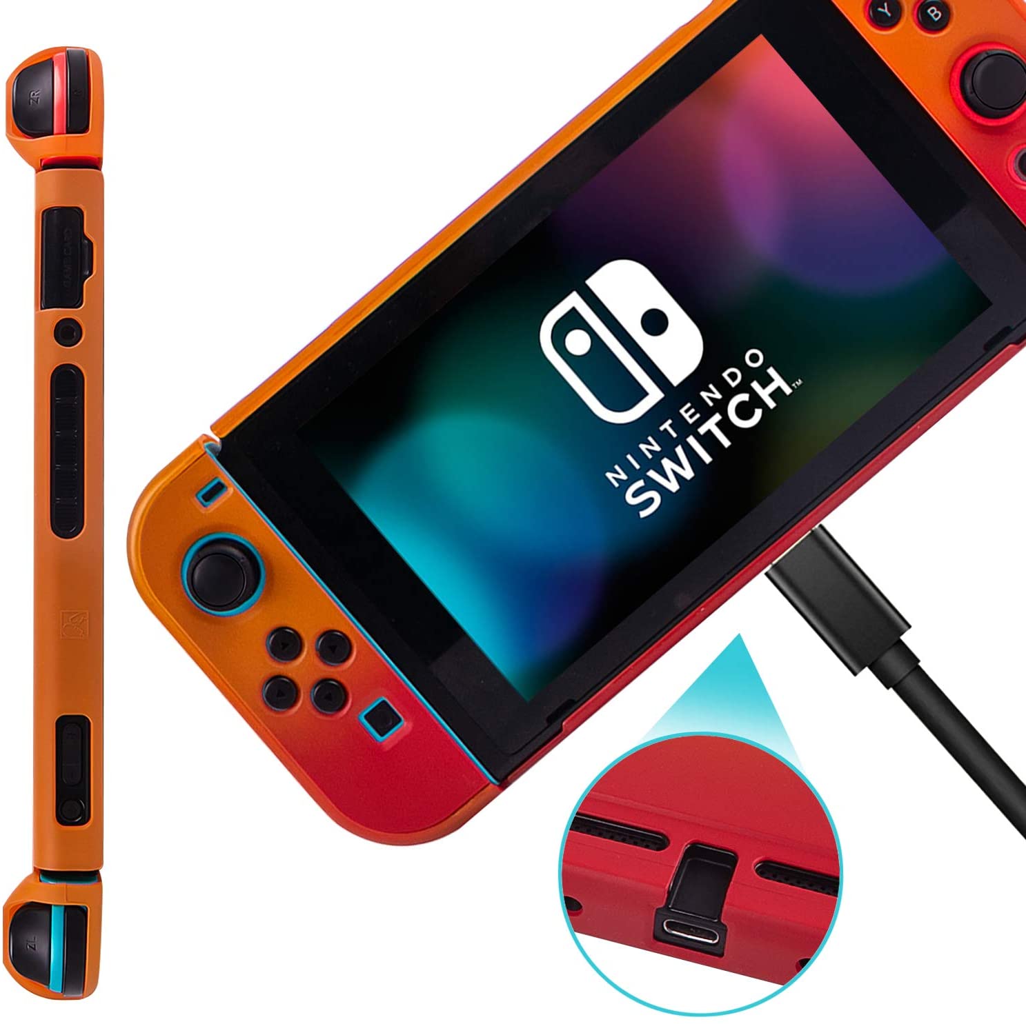 Protective Case Cover for Nintendo Switch, Hard Shell Case Handheld Grip for Nintendo Switch Console and Joy-Con Controllers with 2 Thumbsticks (Orange)