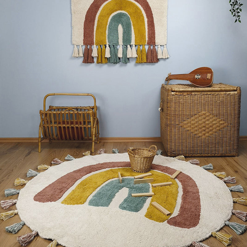 Rainbow Tapis Enfant Arc En Ciel Avec Pompons Nattiot Shop