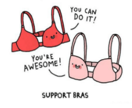supportive bra graphic. two bras talking to each other. 