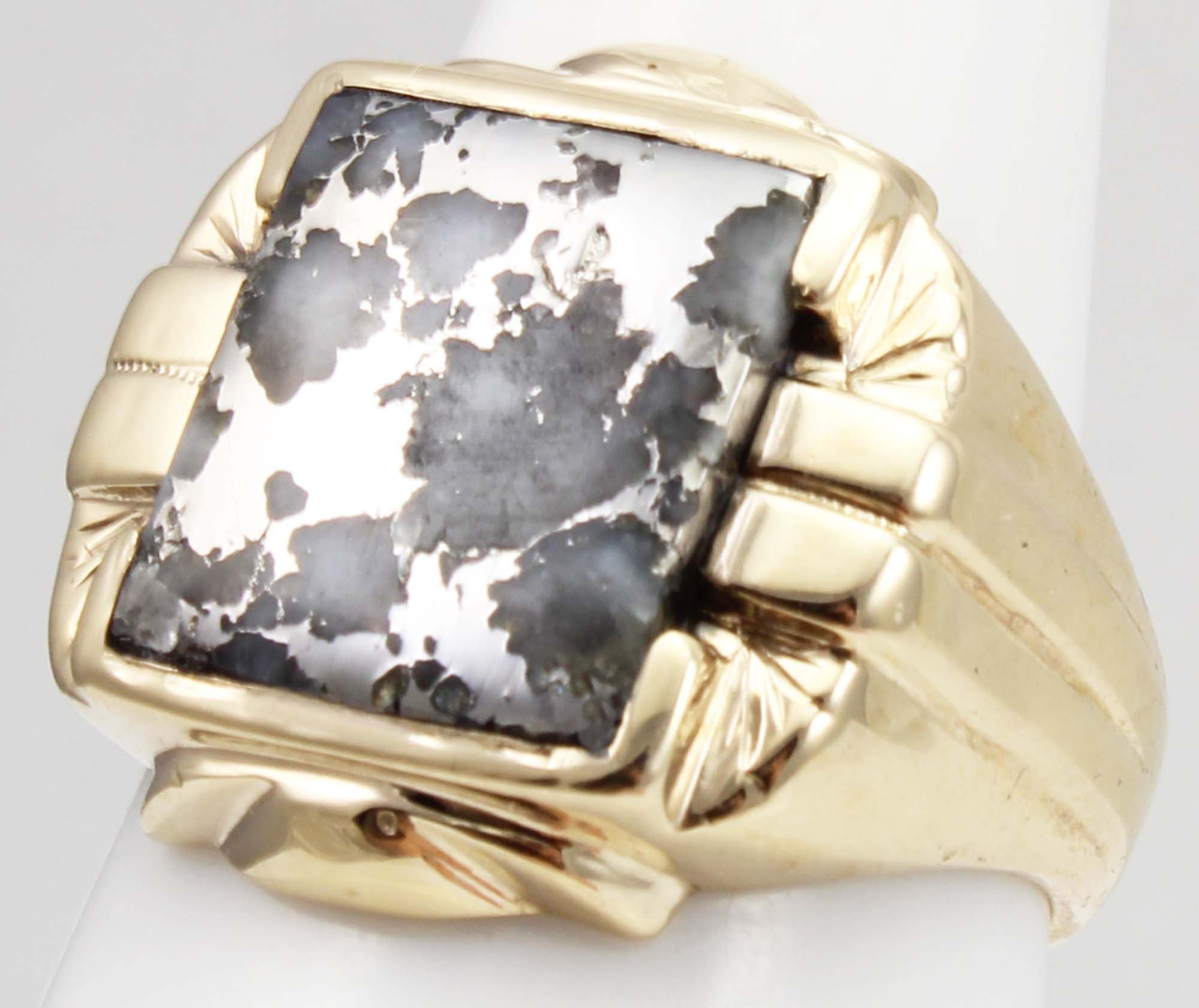 Antique 1920's Art Deco VERY RARE Natural Silver Ore in Quartz 10k Solid  Yellow Gold Men's Ring