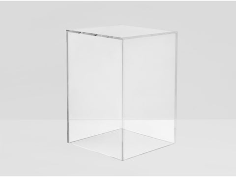 a clear acrylic display case on light gray background