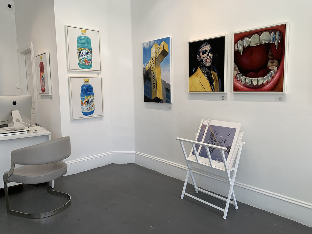 Install image from Tati Holt's "Fabuloso" pop-up exhibition of street art at Voss Gallery in San Francisco, July 8 - August 1, 2020.