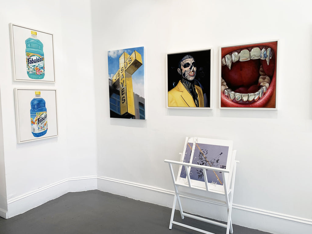 Install image from Tati Holt's "Fabuloso" pop-up exhibition of street art at Voss Gallery in San Francisco, July 8 - August 1, 2020.