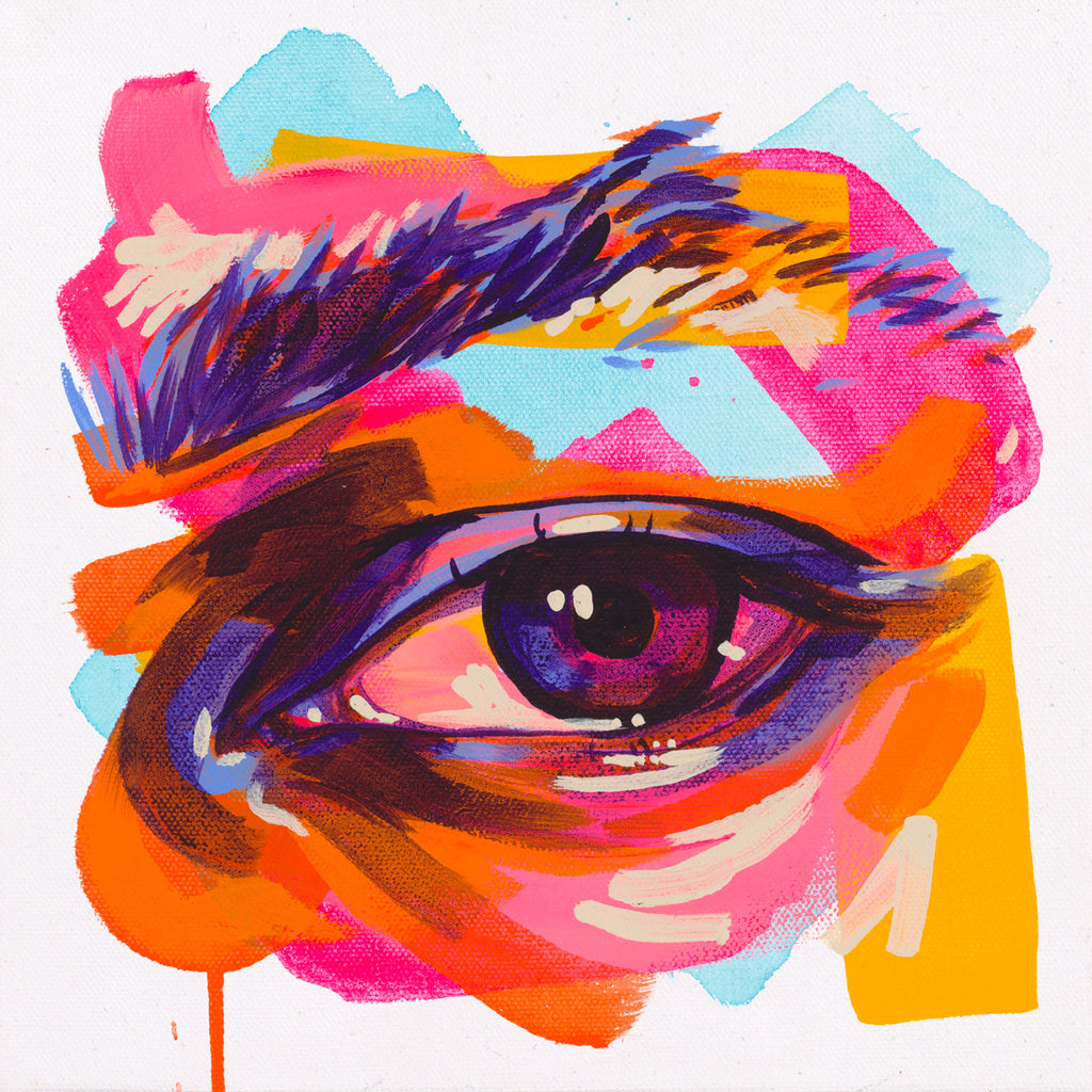 The Tracy Piper's vibrant figurative eye painting "SEEN 118" is available at Voss Gallery, San Francisco for $250.