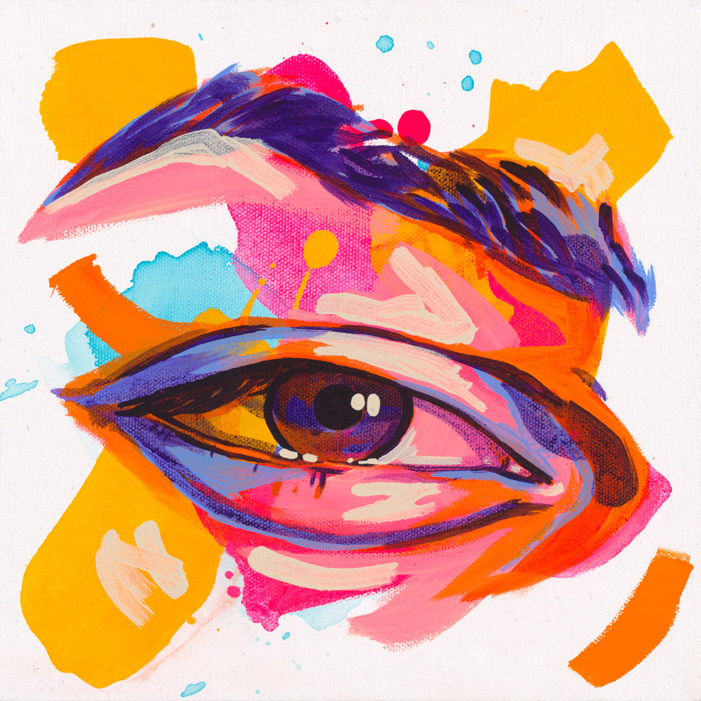 The Tracy Piper's vibrant figurative eye painting "SEEN 119" is available at Voss Gallery, San Francisco for $250.