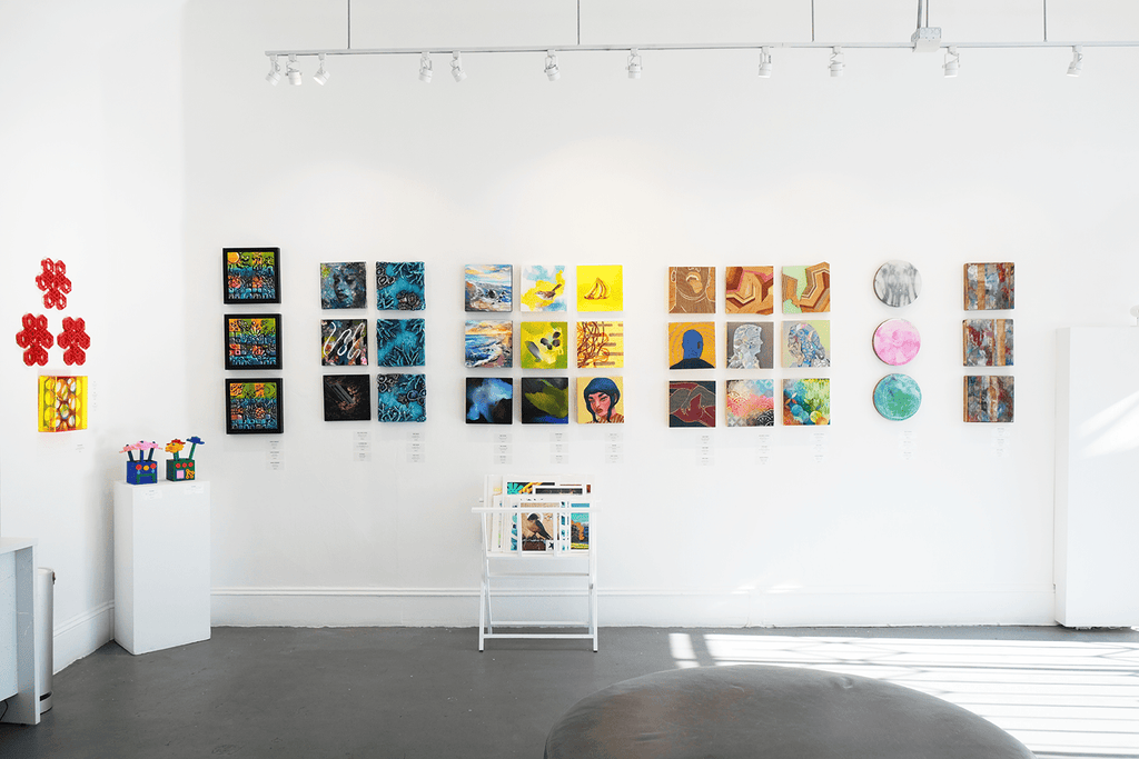 Photograph of a group show exhibition installation at Voss Gallery, San Francisco.