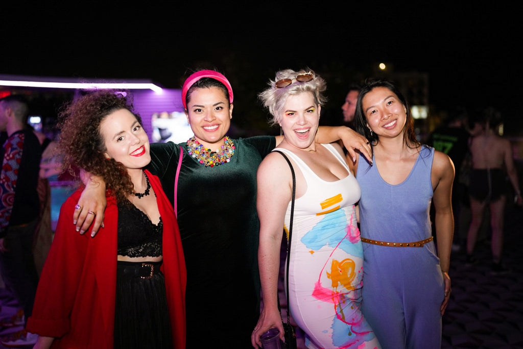 Photograph of four ladies during the Moxy Afterparty Art Basel Event in Miami Beach, December 2023.