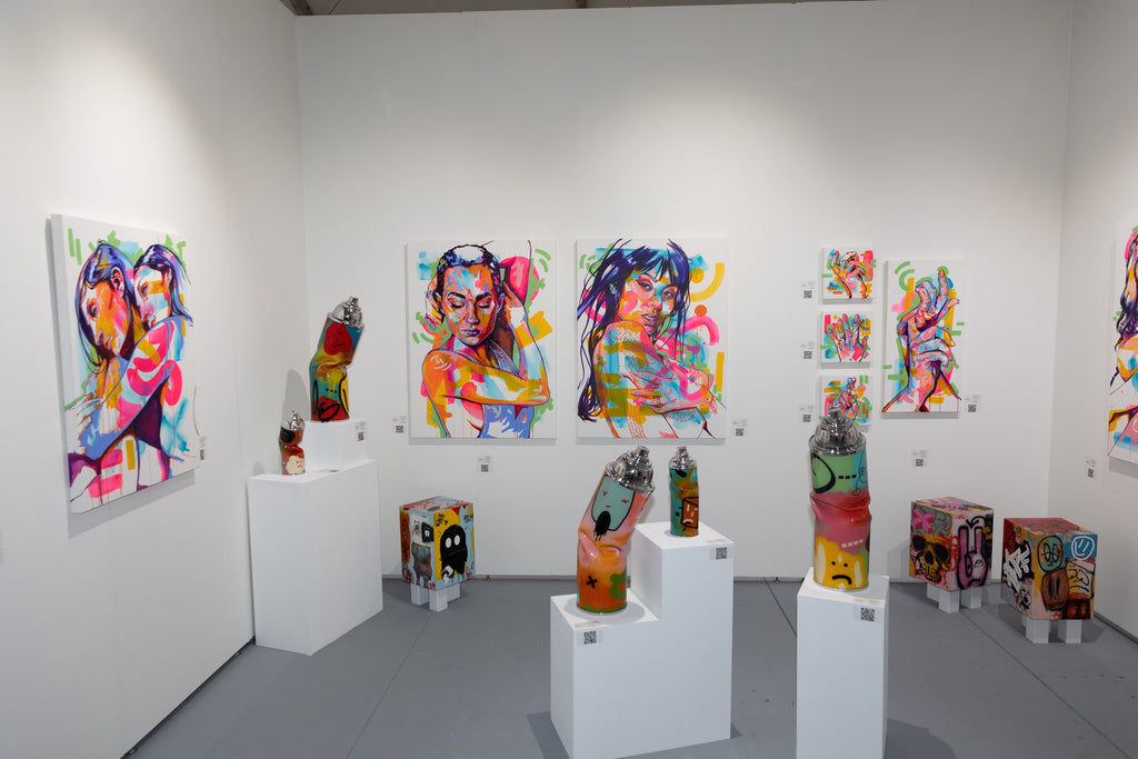 Photograph of The Tracy Piper and Gale Hart's artwork exhibited during the SCOPE Art Show in Miami Beach, December 2021.