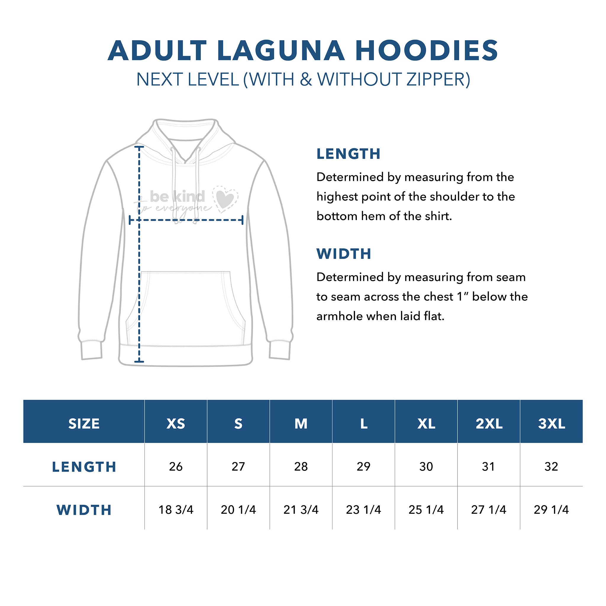 Adult Laguna Hoodie Sizing Guide