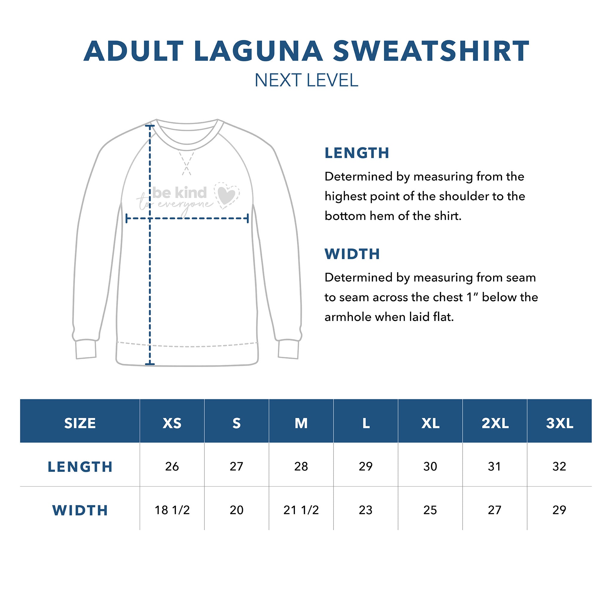Laguna Sweatshirt Sizing Guide
