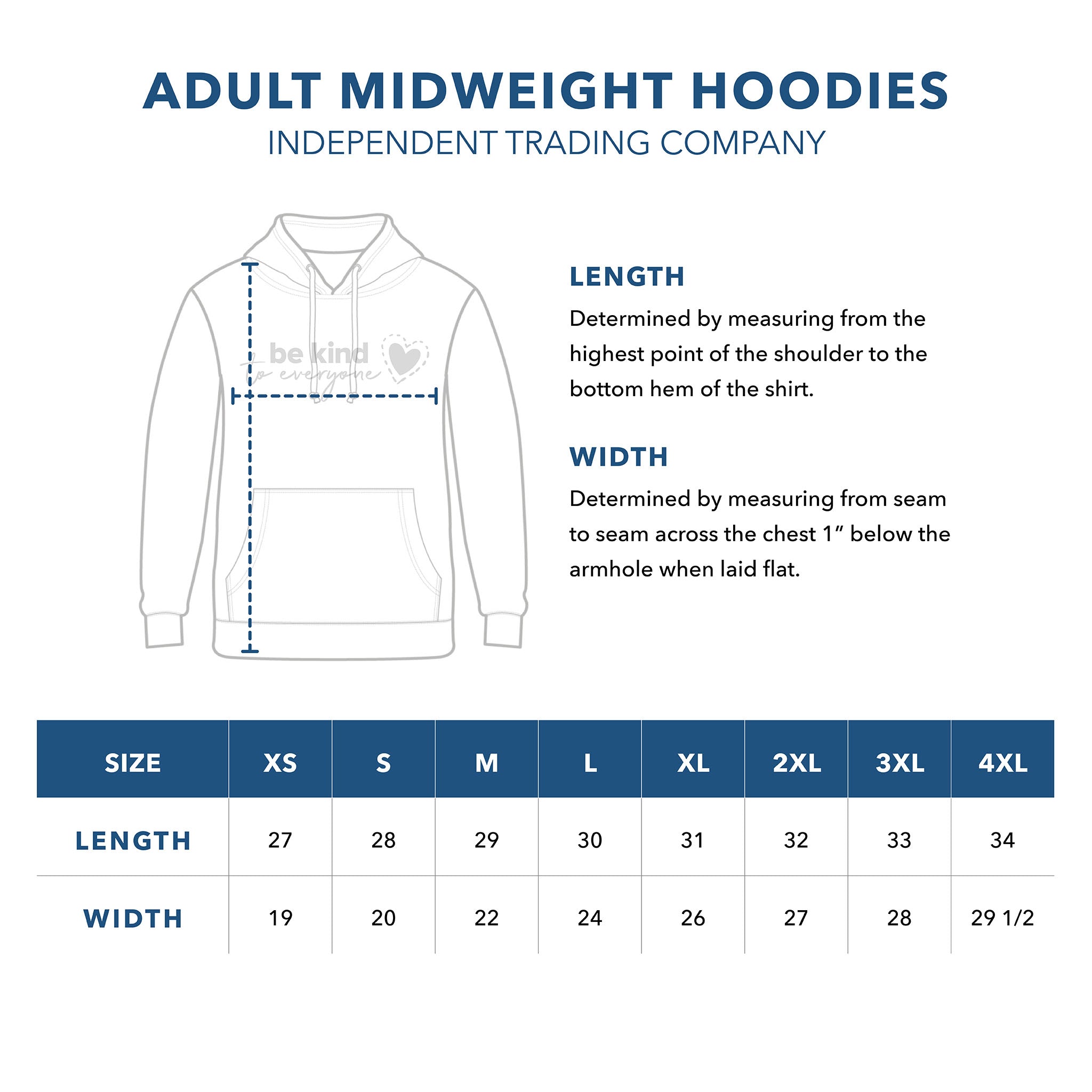 Adult Midweight Hoodie Sizing
