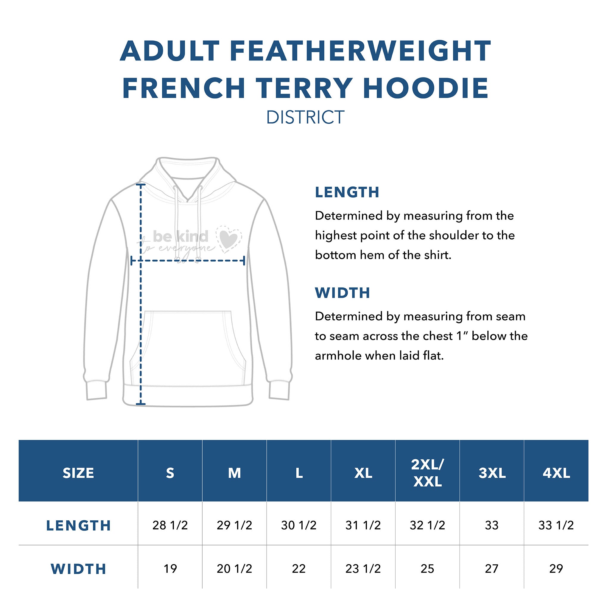 Adult District Featherweight French Terry Hoodie Sizing Guide