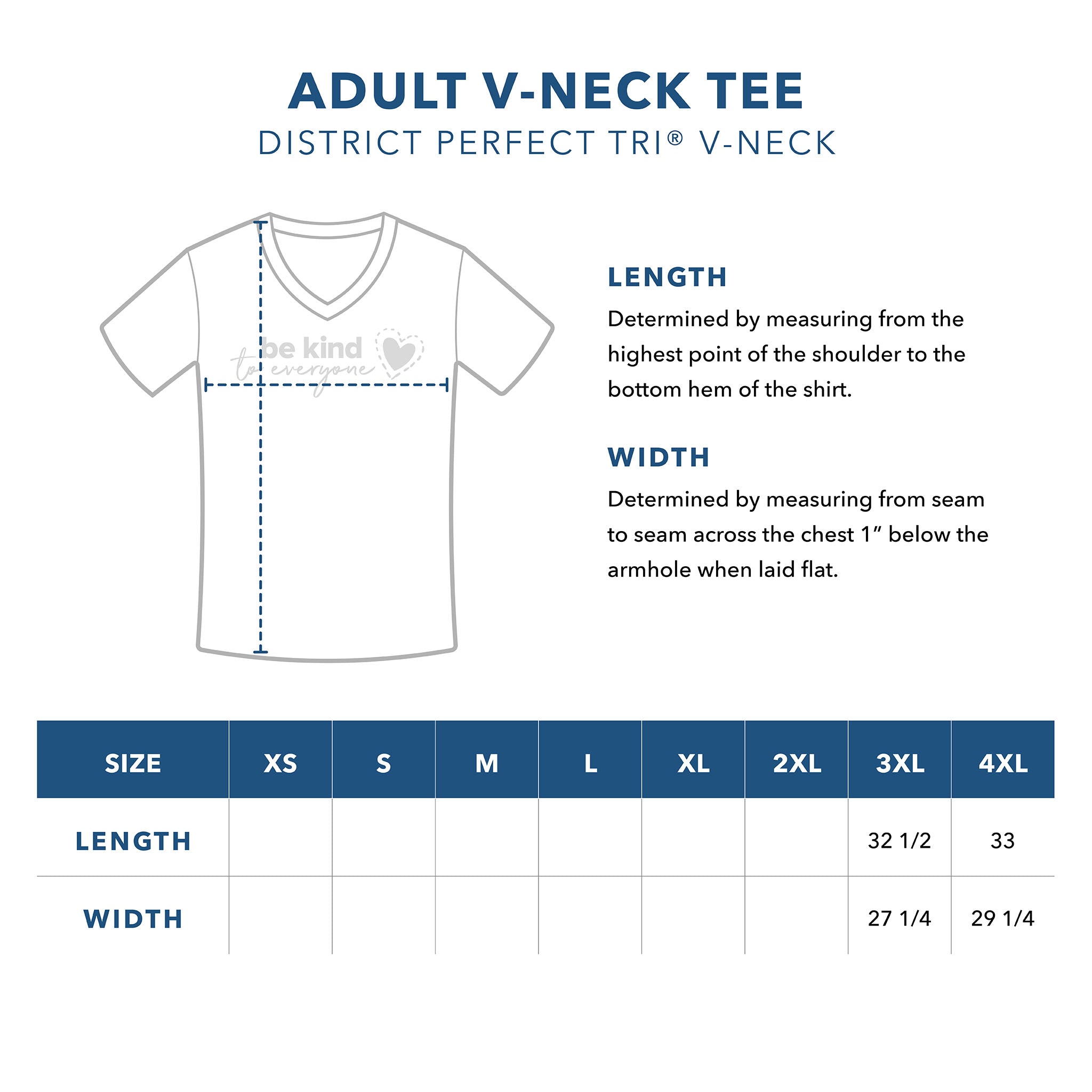 District Perfect Tri V-Neck Sizing Guide