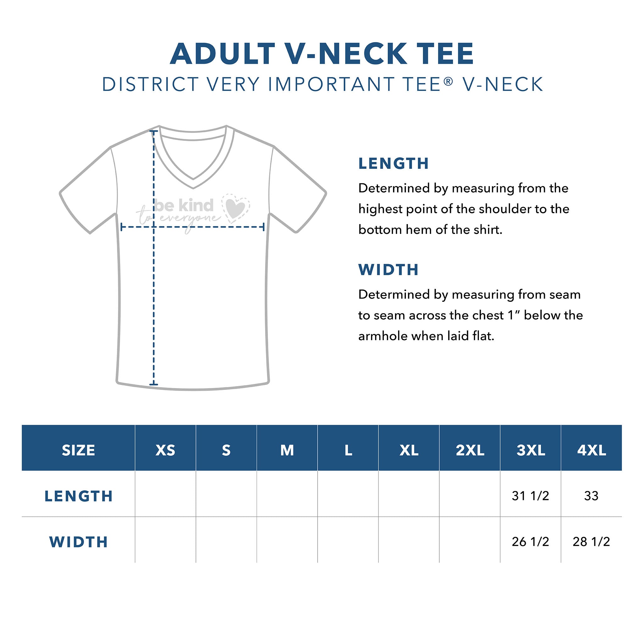 Adult District Very Important V-Neck Sizing Guide