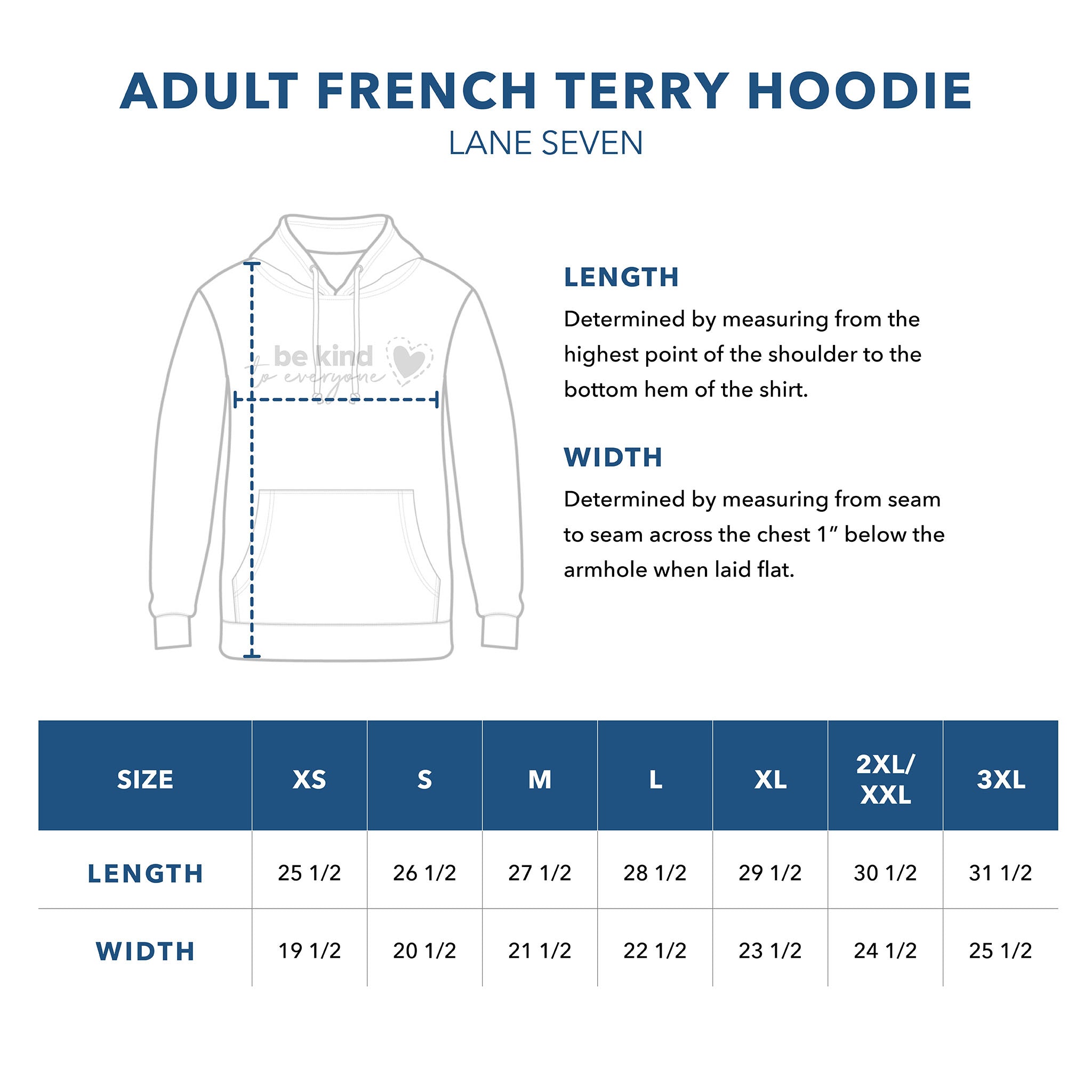 Adult Lane Seven French Terry Hoodie Sizing Guide