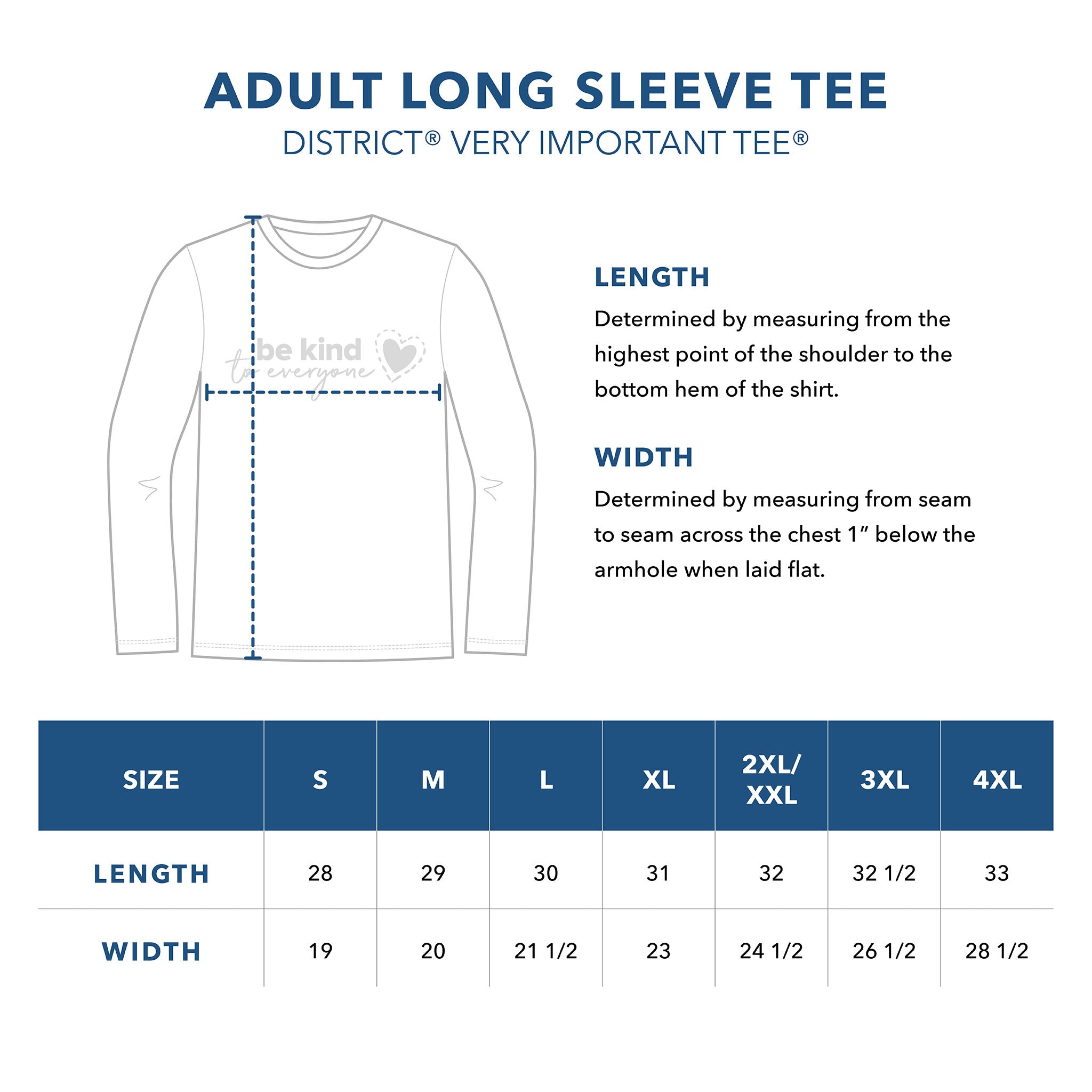 Adult District Very Important Long Sleeve Tee Sizing Guide