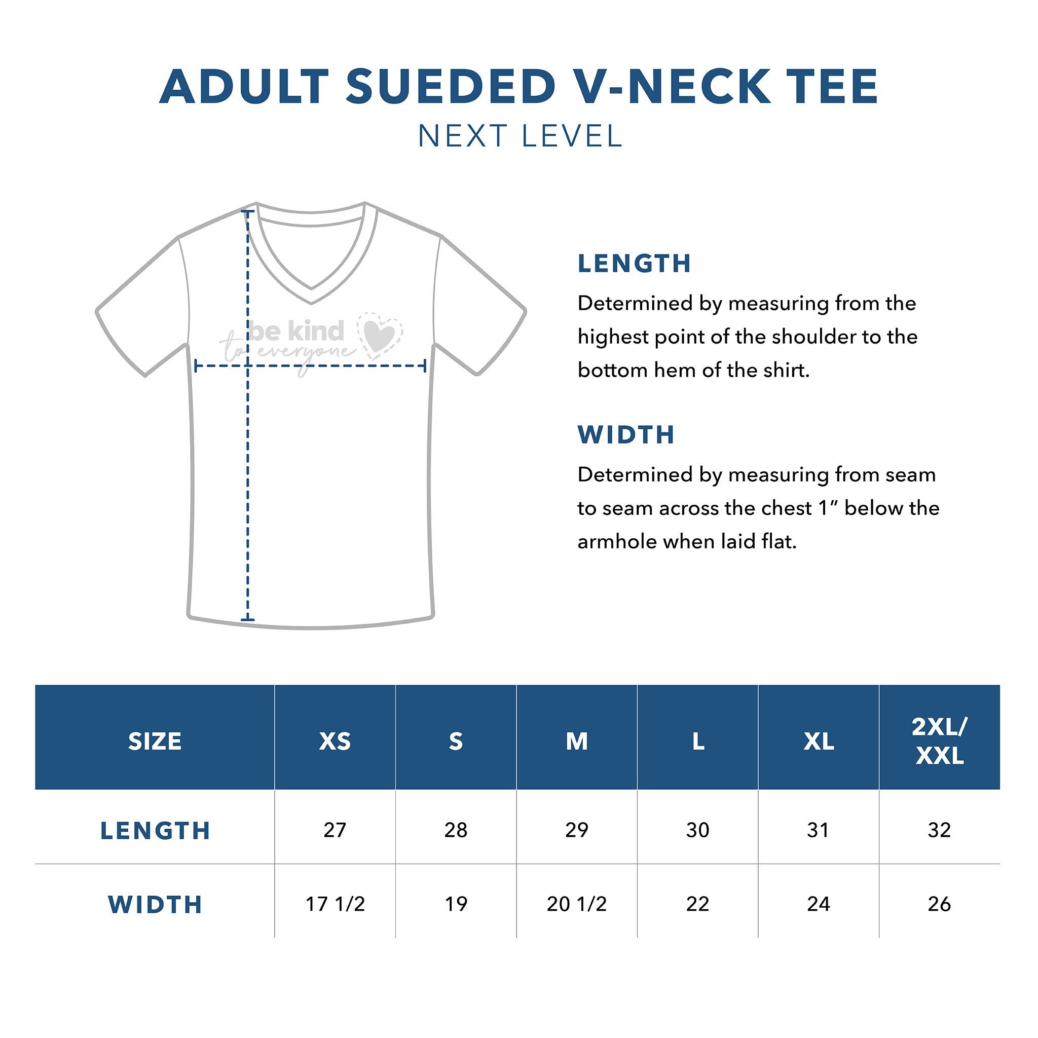 Next Level Adult Sueded V-Neck Sizing Guide