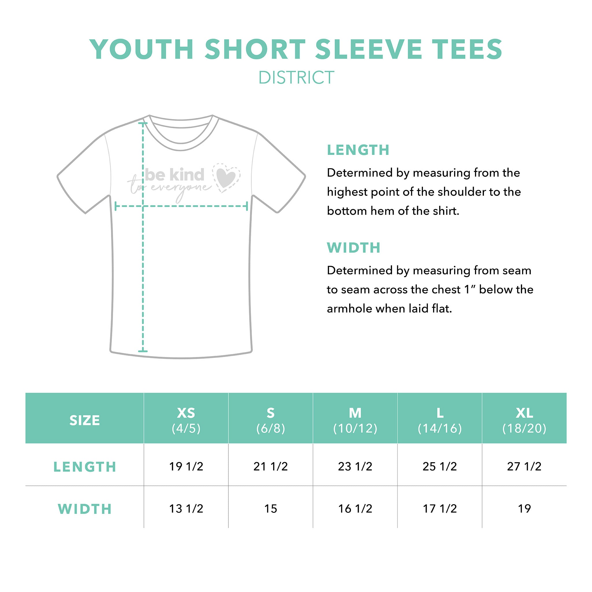 Youth District Short Sleeve Sizing Guide