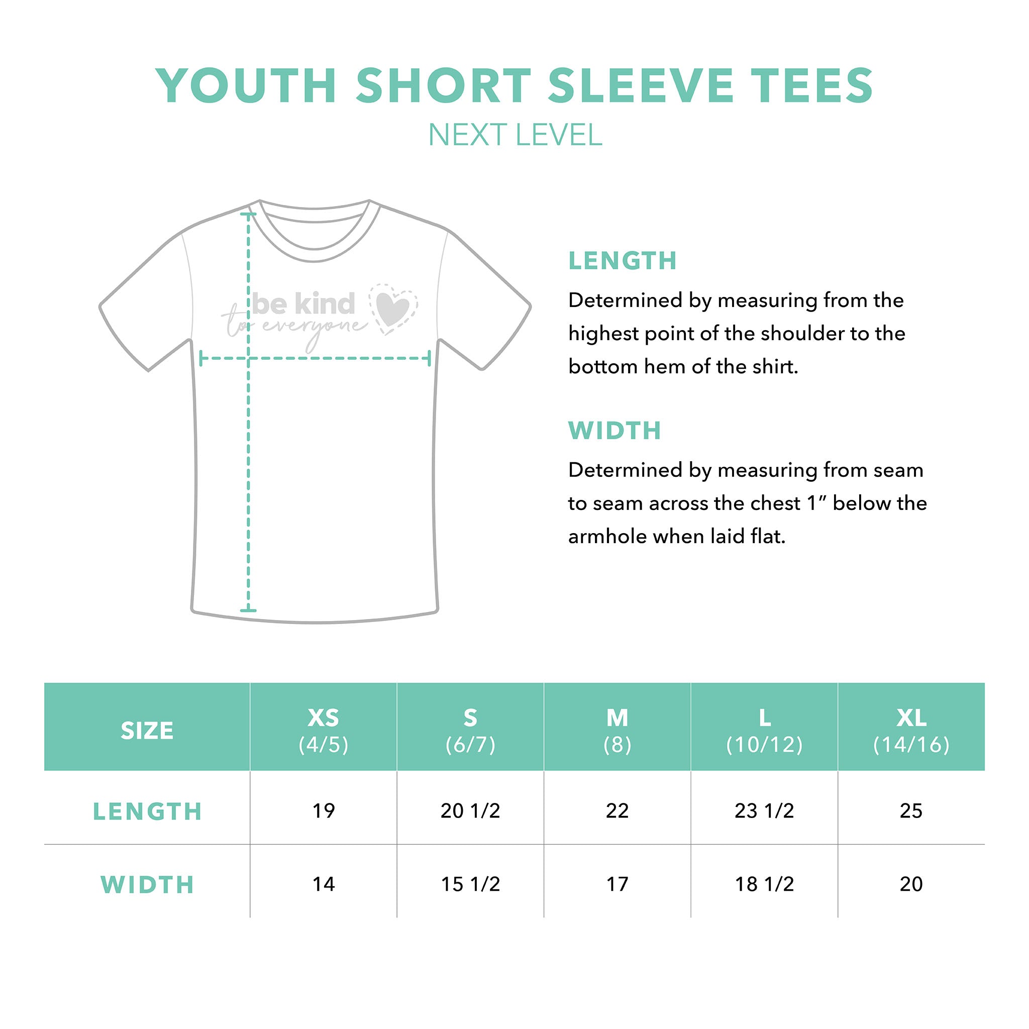 Youth Short Sleeve Sizing Guide